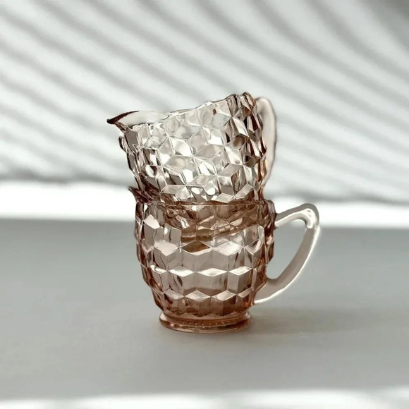 Vintage Jeannette Depression Glass Optic set of 2 Coffee | tea | creamer cups - Picture 1 of 10